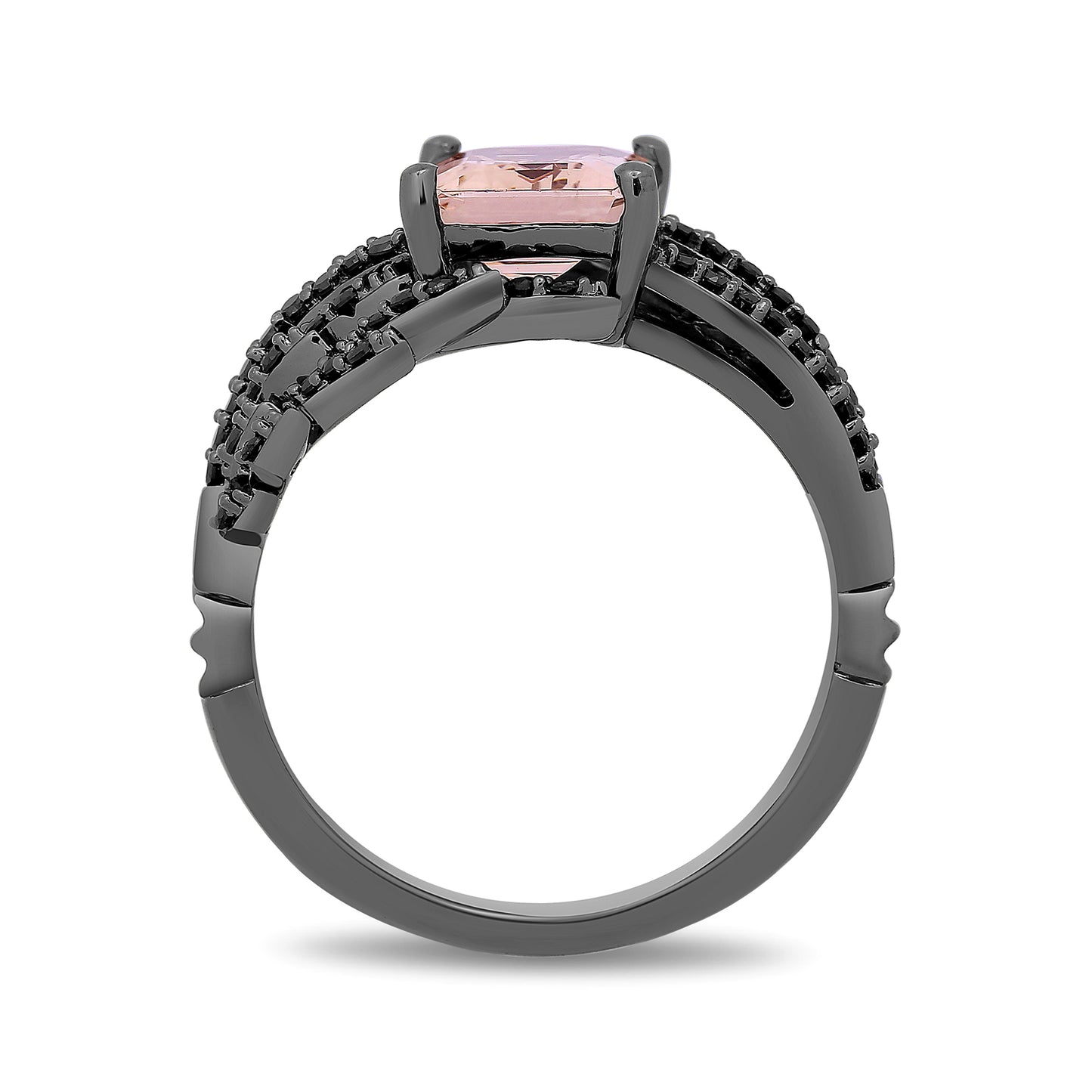 Enchanted Disney Fine Jewelry Black Rhodium over Sterling Silver with 1/3 CTTW Black Diamond and Morganite Maleficent Aurora Ring