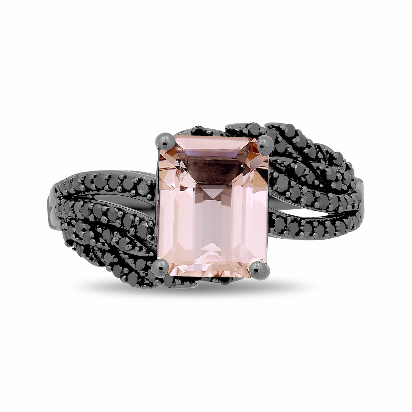 Enchanted Disney Fine Jewelry Black Rhodium over Sterling Silver with 1/3 CTTW Black Diamond and Morganite Maleficent Aurora Ring