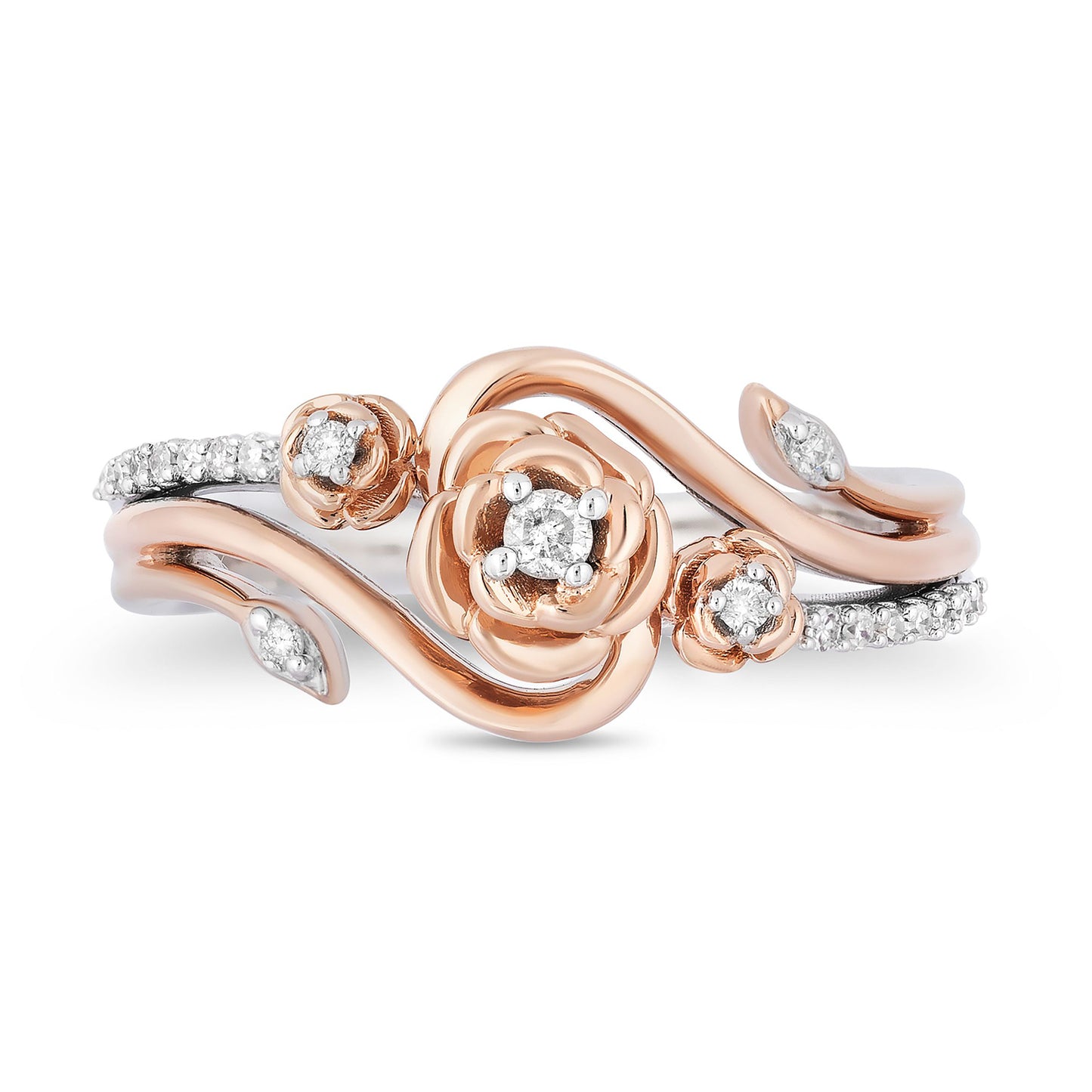 Enchanted Disney Fine Jewelry 14K Rose Gold Over Sterling Silver with 1/6 CTTW Diamond Belle Rose Ring