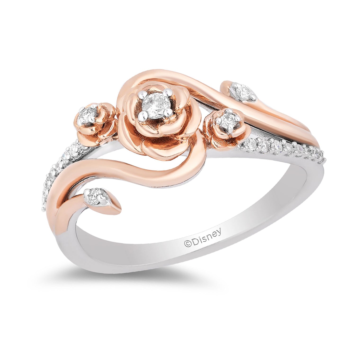 Disney Belle Inspired Diamond Rose Ring in 14K Rose Gold Over Sterling Silver 1/6 Cttw | Enchanted Disney Fine Jewelry 8