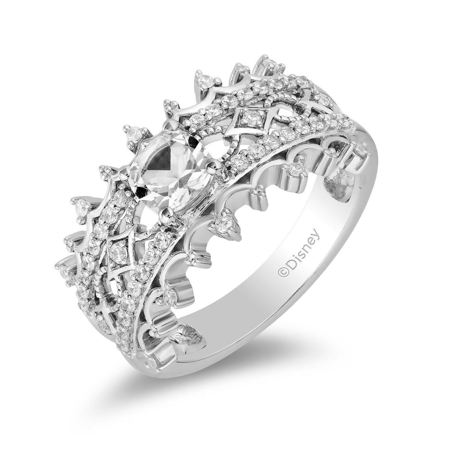 Enchanted Disney Fine Jewelry Sterling Silver with 1/3 CTTW Diamond and White Topaz Majestic Princess Ring