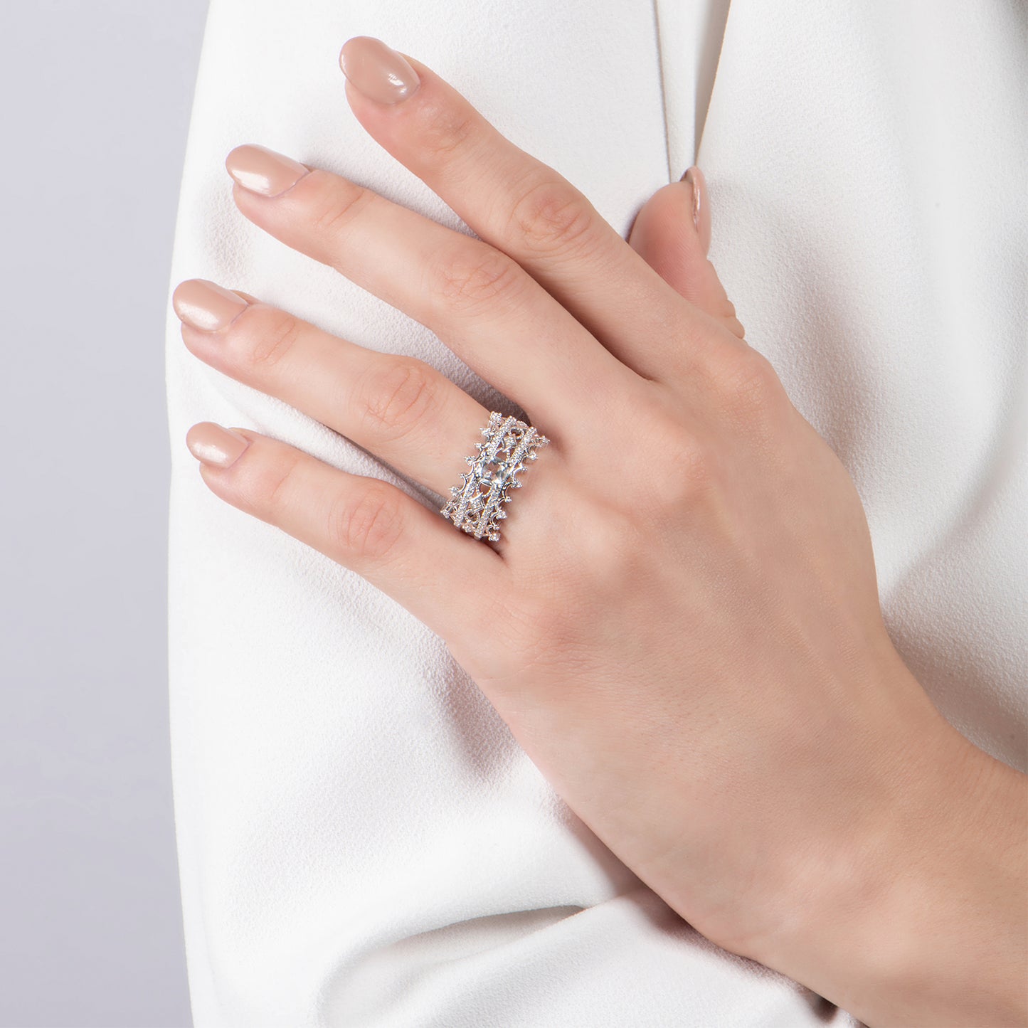 Enchanted Disney Fine Jewelry Sterling Silver with 1/3 CTTW Diamond and White Topaz Majestic Princess Ring