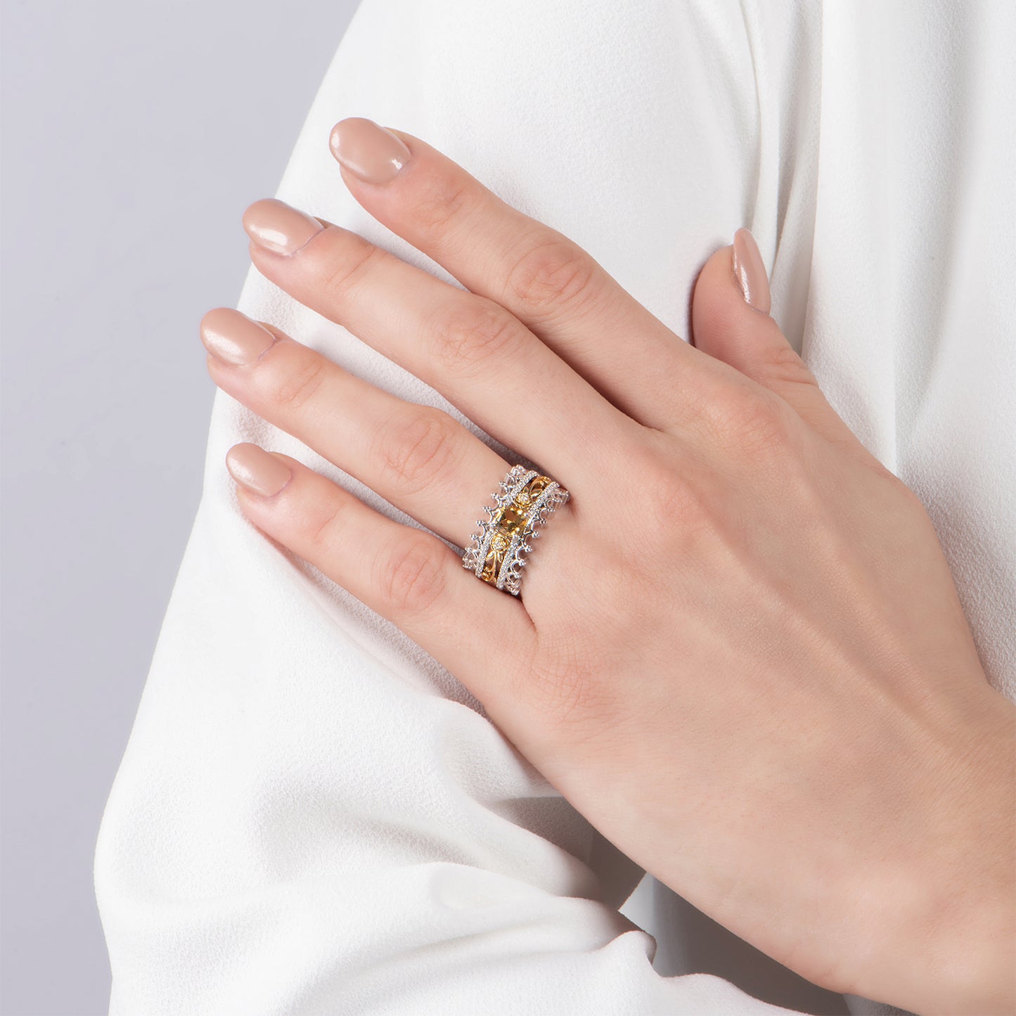 Enchanted Disney Fine Jewelry Sterling Silver and 10K Yellow Gold with Citrine and 1/4 CTTW Diamond Belle Ring