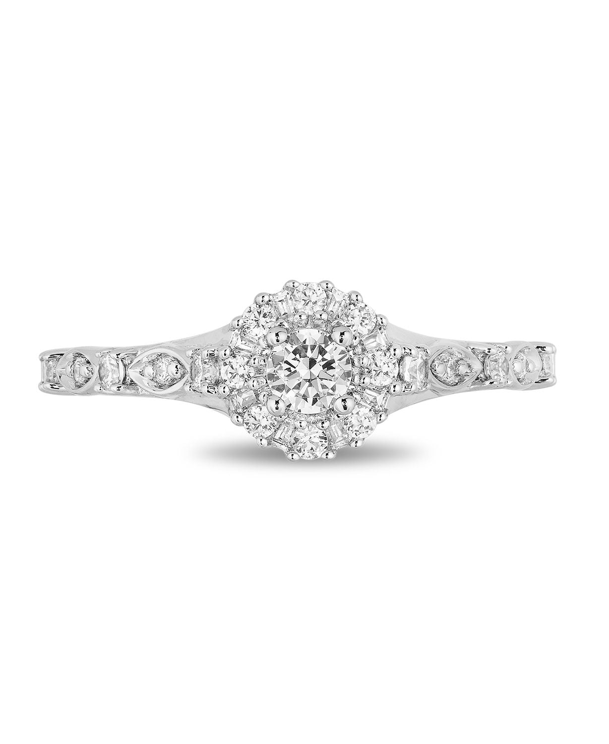 Enchanted Disney Fine Jewelry 14K White Gold with 1/2 CTTW Round And Baguette Shape Diamond Cinderella Engagement Ring