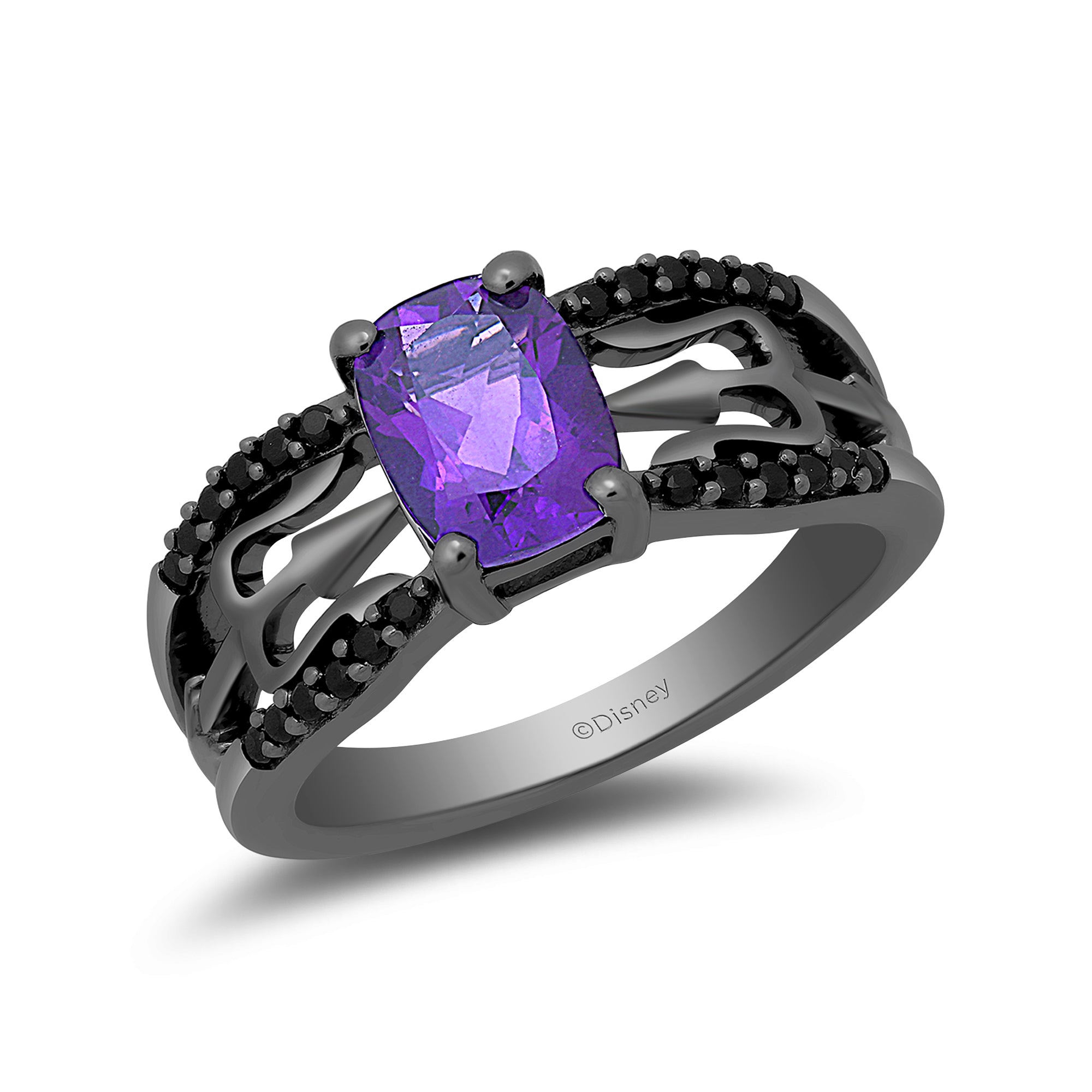 Enchanted Disney Villains Ursula Oval Amethyst and 1/10 CT. T.W. Diamond  Ring in Sterling Silver with Black Rhodium | Zales Outlet