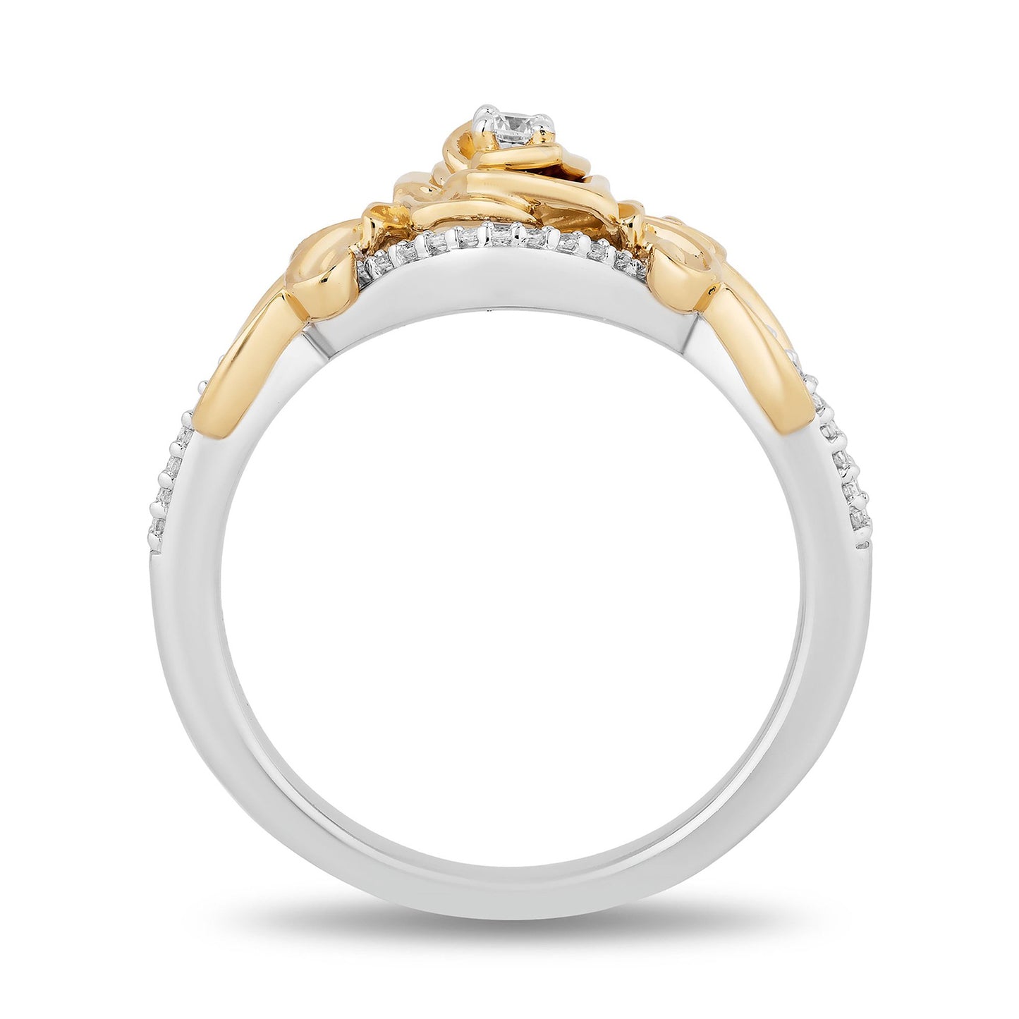 Enchanted Disney Fine Jewelry Sterling Silver and 10K Yellow Gold with 1/5 CTTW Diamond Belle Rose Ring