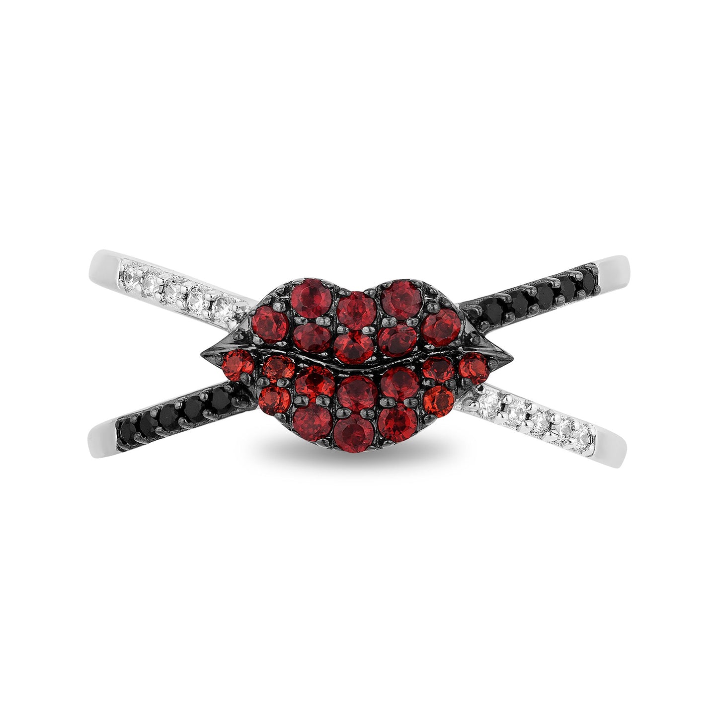 Enchanted Disney Fine Jewelry Bite Back Sterling Silver 1/6 CTTW Diamond and Garnet Disney Cruella Live Action Ring