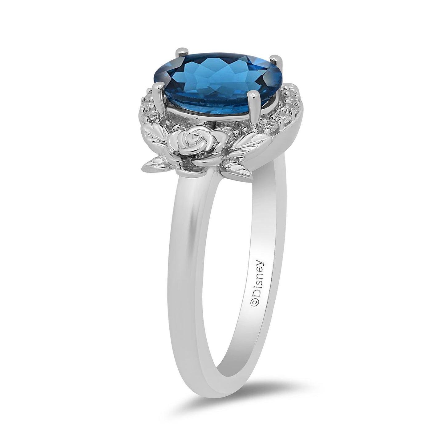 Enchanted Disney Fine Jewelry Sterling Silver with 1/10 CTTW Diamonds and London Blue Topaz, Disney's Cinderella Ring