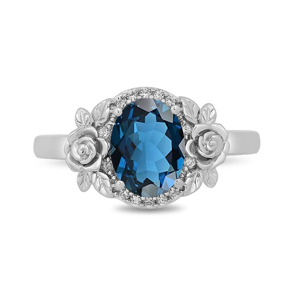 Enchanted Disney Fine Jewelry Sterling Silver with 1/10 CTTW Diamonds and London Blue Topaz, Disney's Cinderella Ring
