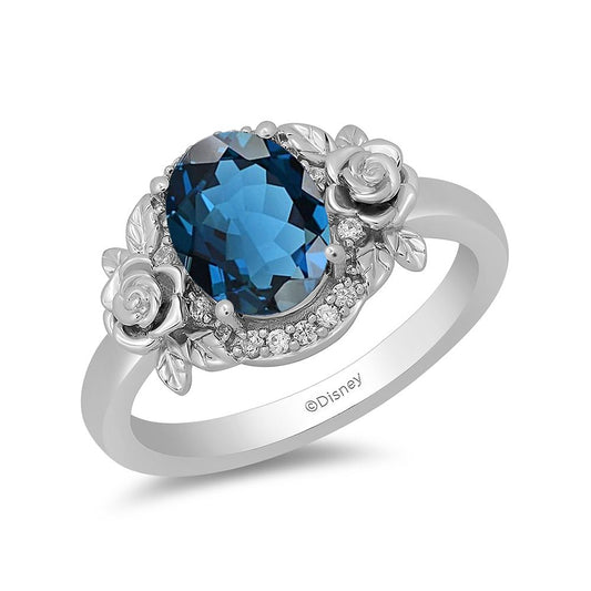 Enchanted Disney Fine Jewelry Sterling Silver with 1/10 CTTW Diamonds and London Blue Topaz, Disney's Cinderella Ring