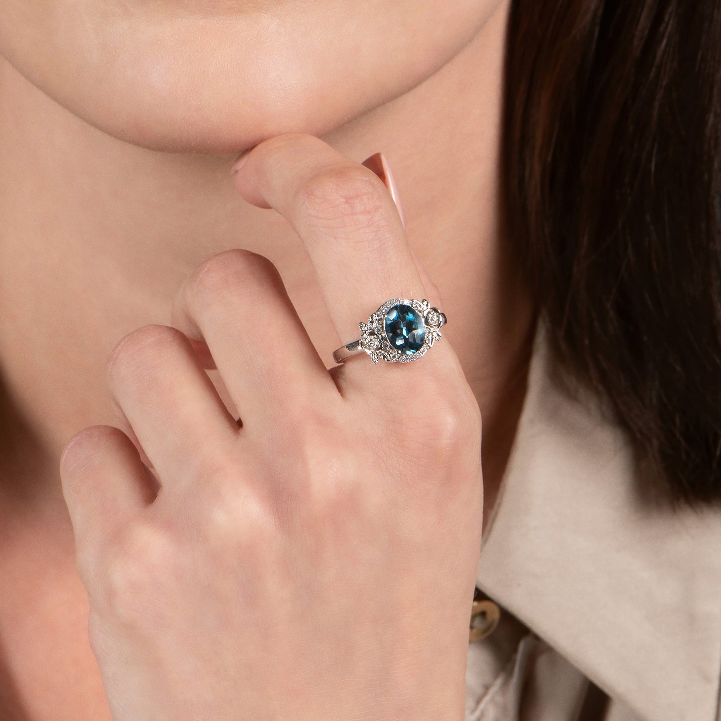 Enchanted Disney Fine Jewelry Sterling Silver with 1/10 CTTW Diamonds and London Blue Topaz, Disney's Cinderella Ring