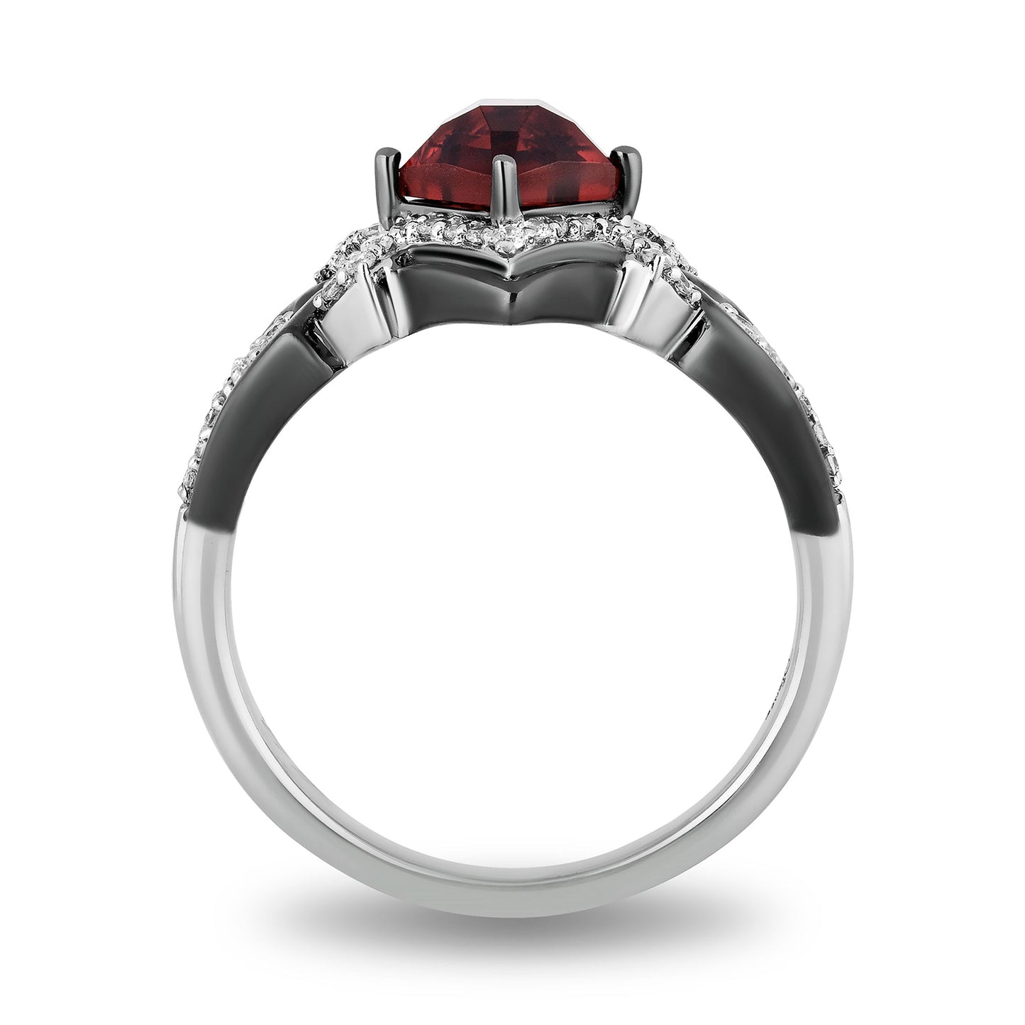 Enchanted Disney Fine Jewelry The Deville is in the Details Sterling Silver and Black Rhodium 1/5 CTTW Diamond and Garnet Disney Cruella Live Action Ring