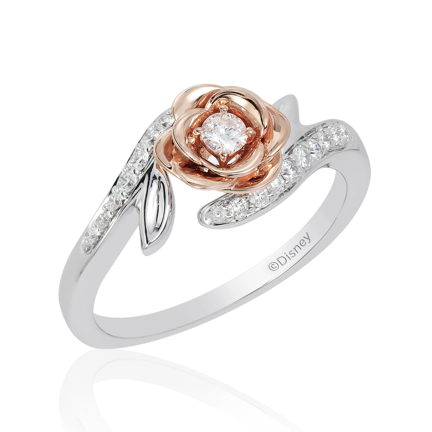 Enchanted Disney Fine Jewelry 14K Rose Gold over Sterling Silver with 1/4 CTTW Lab Grown Diamond Belle Rose Ring