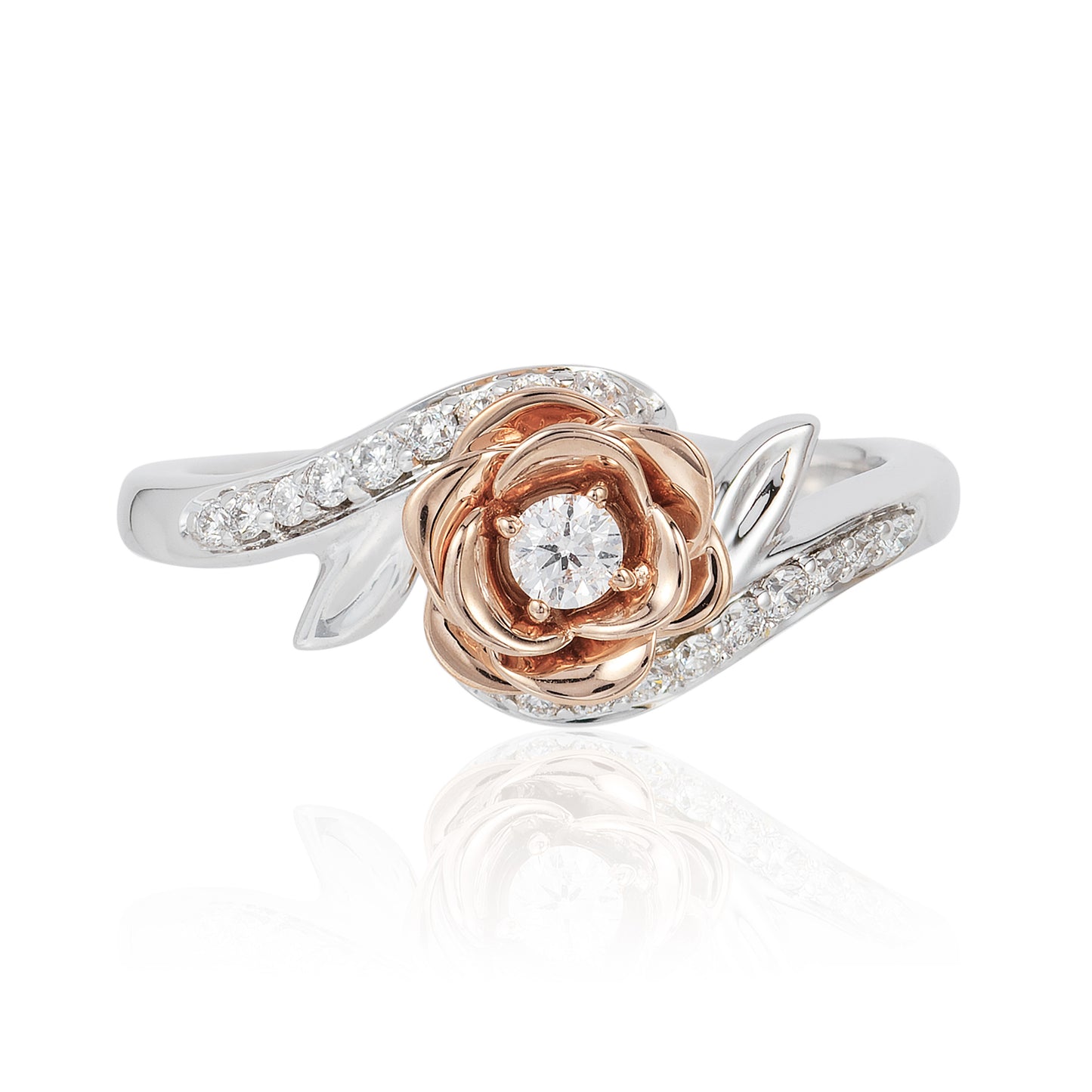 Enchanted Disney Fine Jewelry 14K Rose Gold over Sterling Silver with 1/4 CTTW Lab Grown Diamond Belle Rose Ring