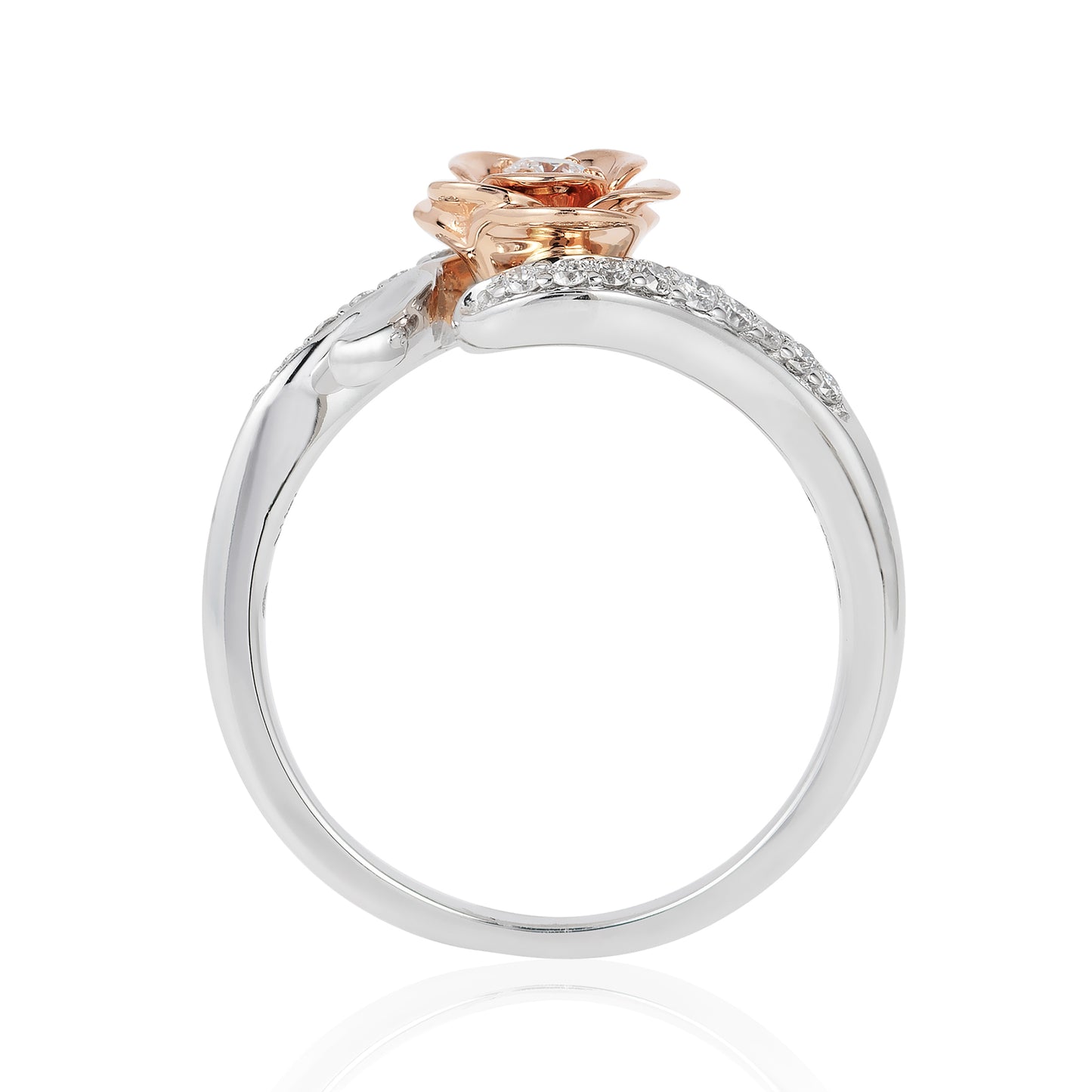 Enchanted Disney Fine Jewelry 14K Rose Gold over Sterling Silver with 1/4 CTTW Lab Grown Diamond Belle Rose Ring