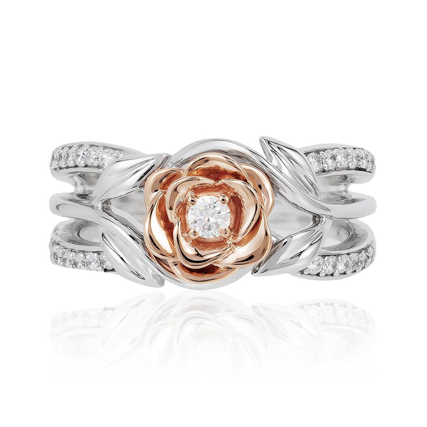 Enchanted Disney Fine Jewelry 14K White Gold and Rose Gold 1/4 CTTW Belle Fashion Ring