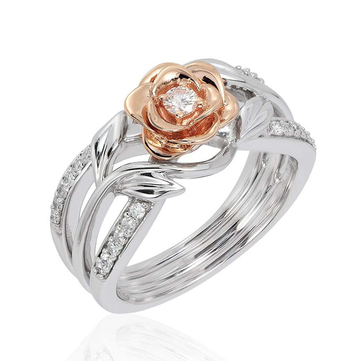 Enchanted Disney Fine Jewelry 14K White Gold and Rose Gold 1/4 CTTW Belle Fashion Ring