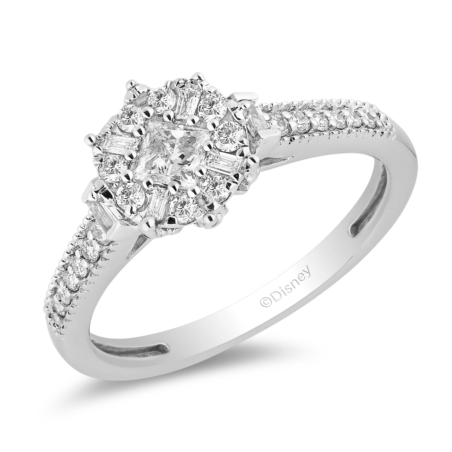 Enchanted Disney Fine Jewelry 10K White Gold with 1/2 CTTW Elsa Snowflake Composite Engagement Ring