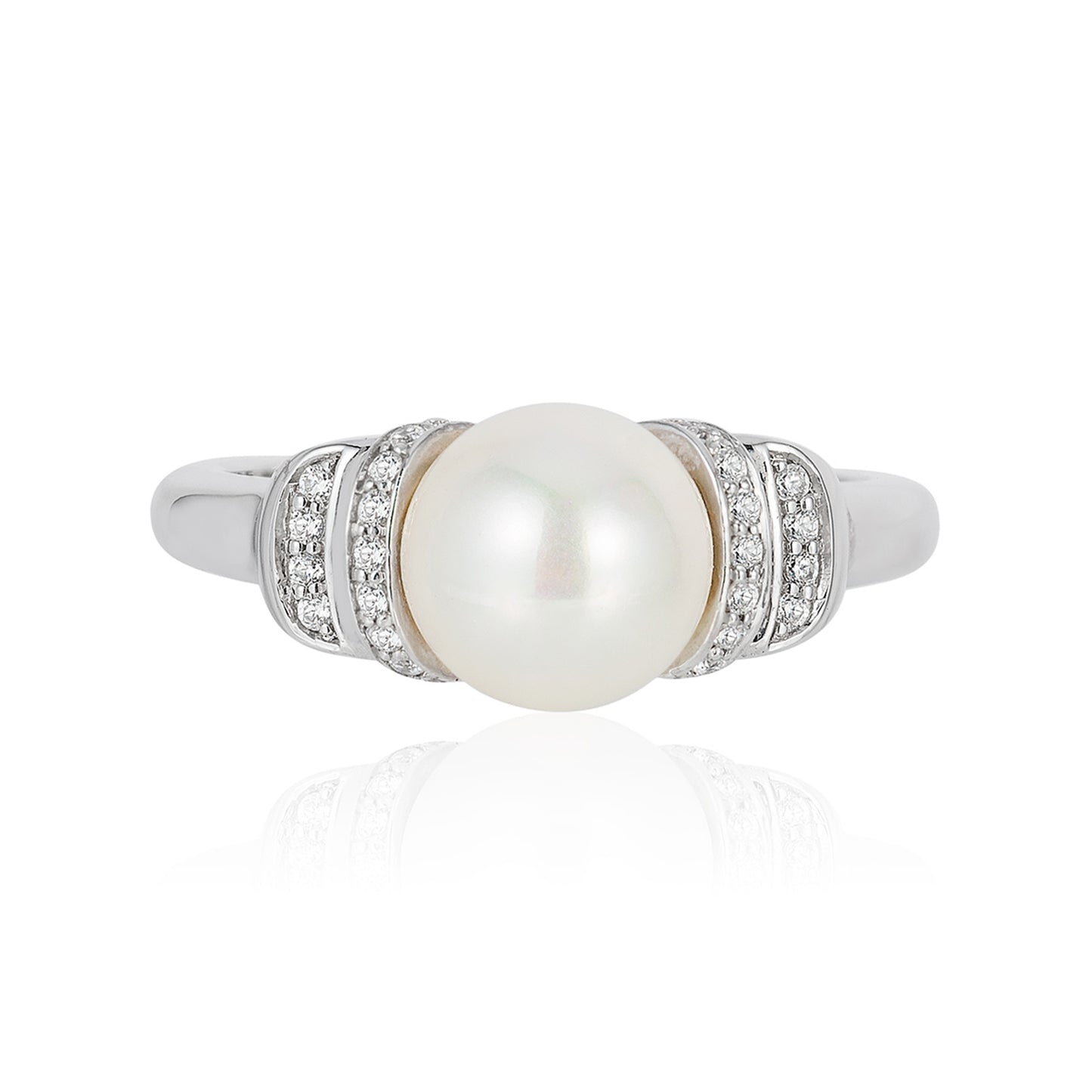 Enchanted Disney Fine Jewelry Sterling Silver 1/6 CTTW Diamond with Pearl and London Blue Topaz Cinderella Ring