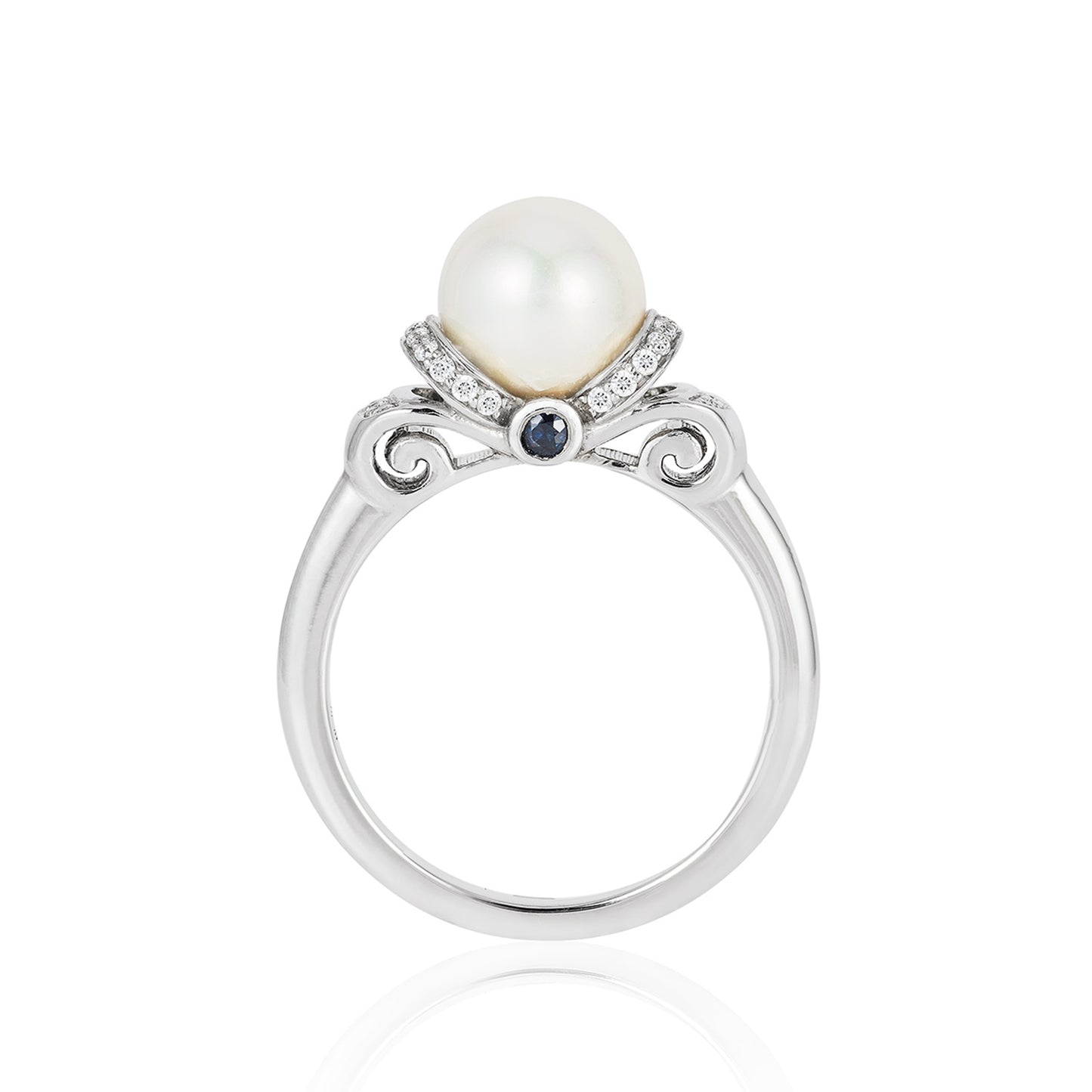 Enchanted Disney Fine Jewelry Sterling Silver 1/6 CTTW Diamond with Pearl and London Blue Topaz Cinderella Ring
