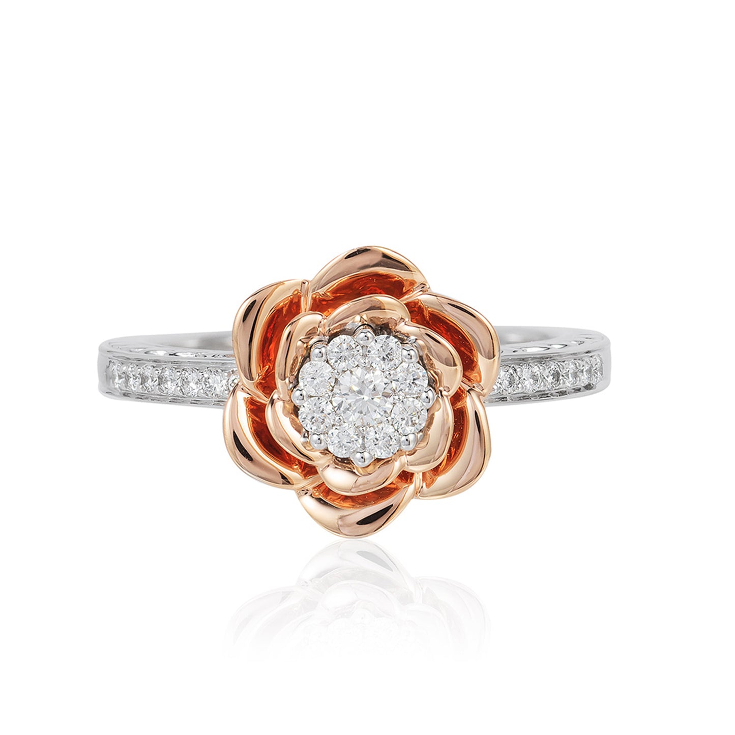 Enchanted Disney Fine Jewelry 14K Rose Gold and White Gold with 1/4 CTTW Diamond Belle Engagement Ring