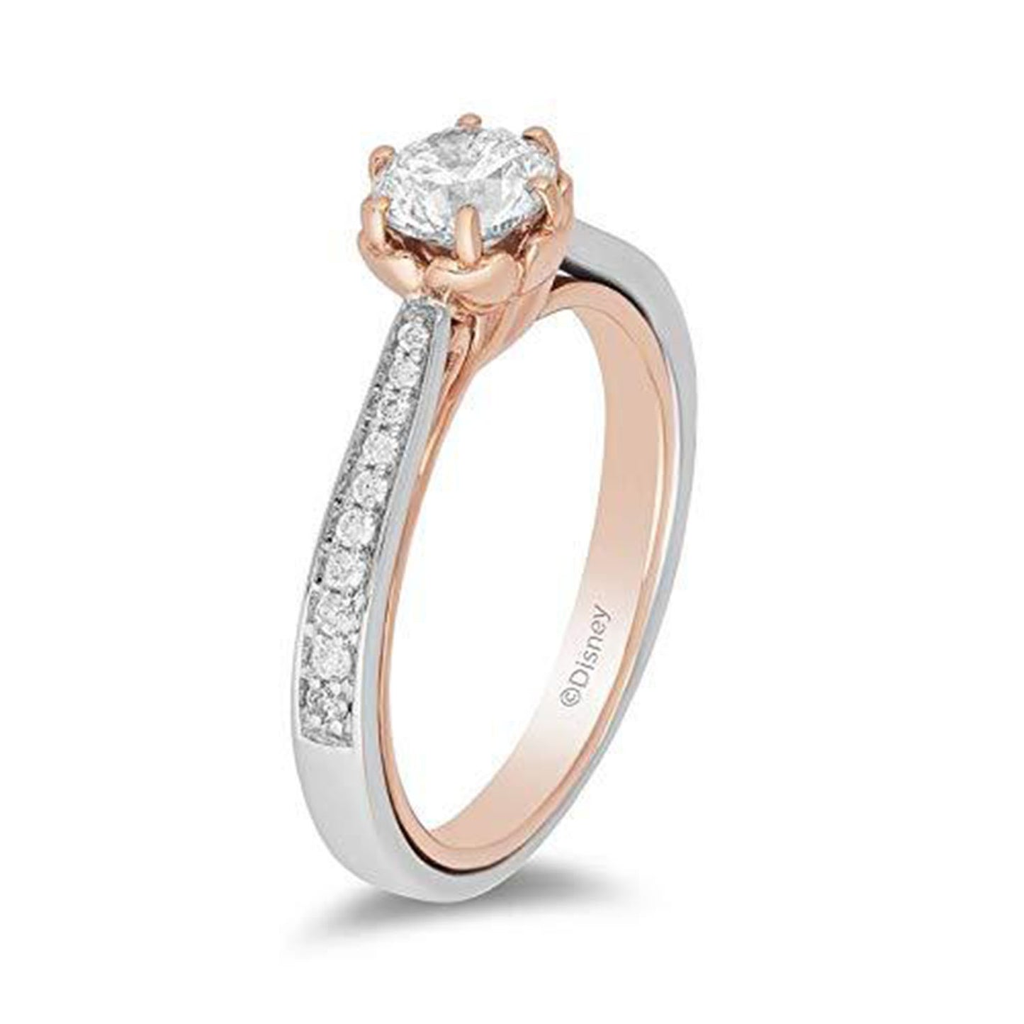 Enchanted Disney Fine Jewelry 14K White Gold and Rose Gold with 7/8 CTTW Belle Engagement Ring