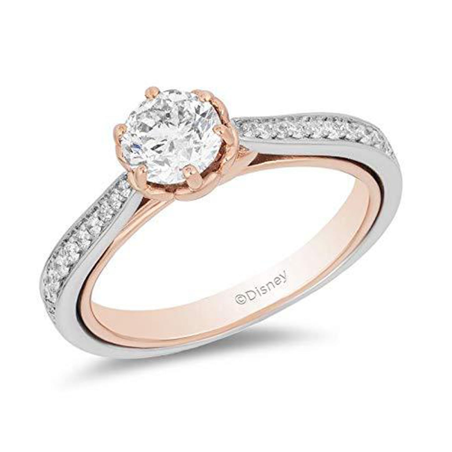 Enchanted Disney Fine Jewelry 14K White Gold and Rose Gold with 7/8 CTTW Belle Engagement Ring