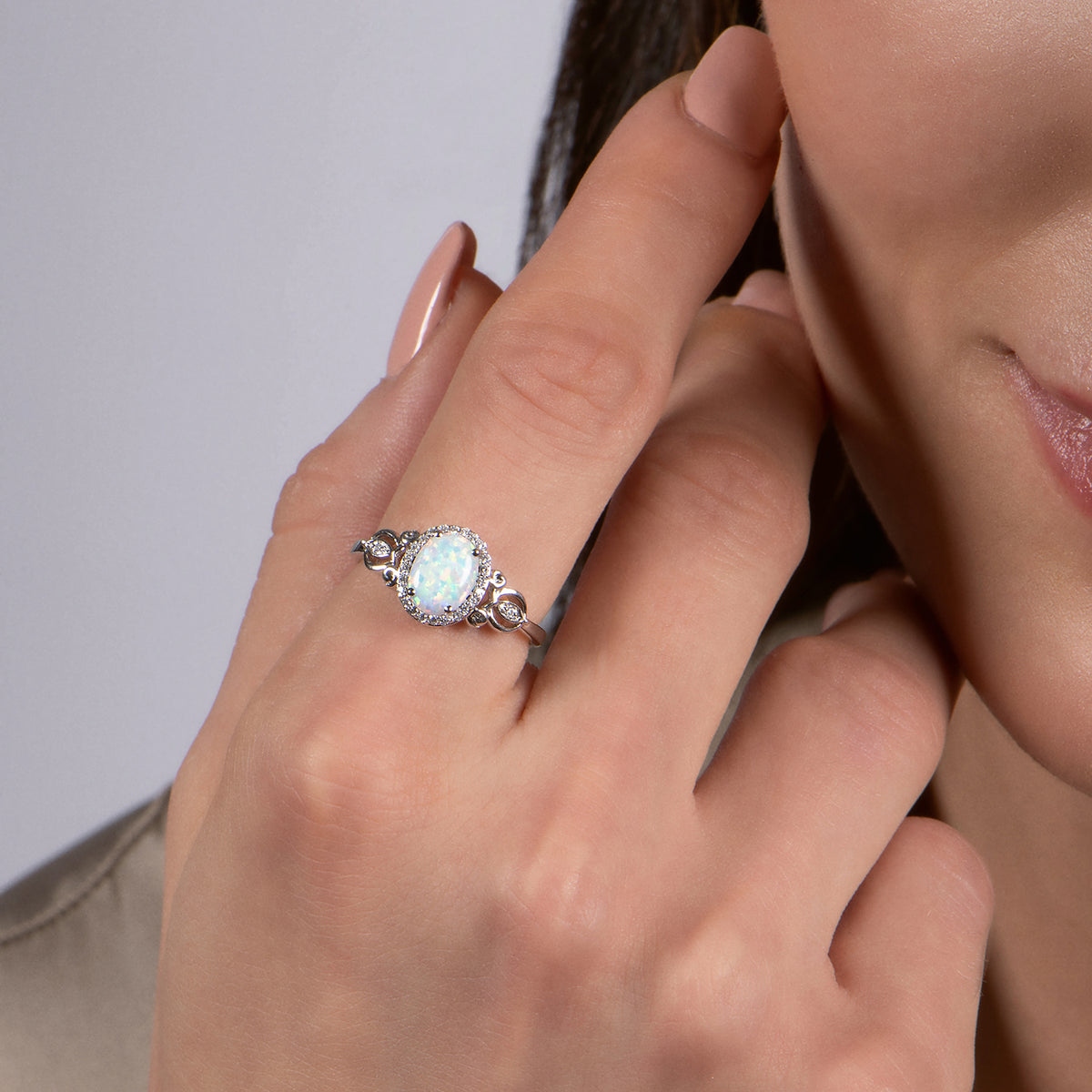 Enchanted Disney Fine Jewelry Sterling Silver with 1/10 CTTW Diamond and Created Opal Cinderella Carriage Ring