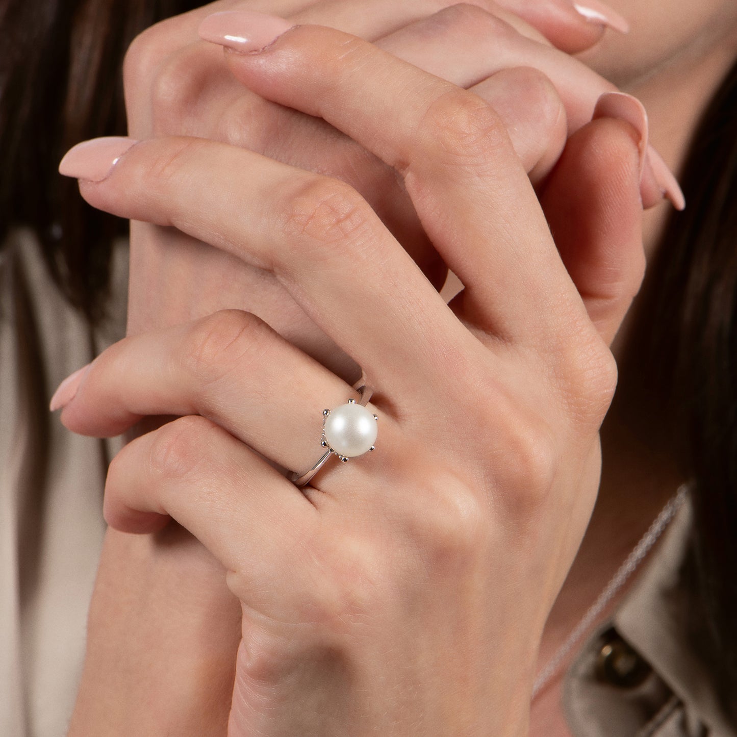Enchanted Disney Fine Jewelry Sterling Silver with 1/10 CTTW Diamond and Pearl Ariel Disney Ring