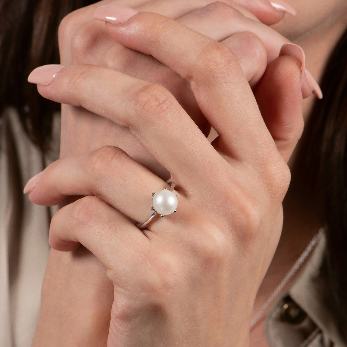 Pearl ring with diamonds around it Clearance