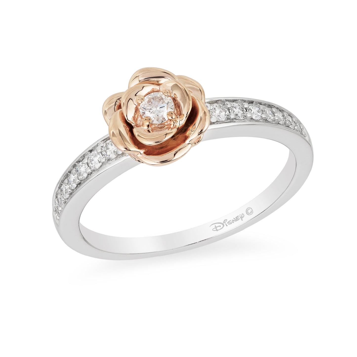 Enchanted Disney Fine Jewelry Sterling Silver and 10K Rose Gold 1/5 CTTW Belle Rose Ring
