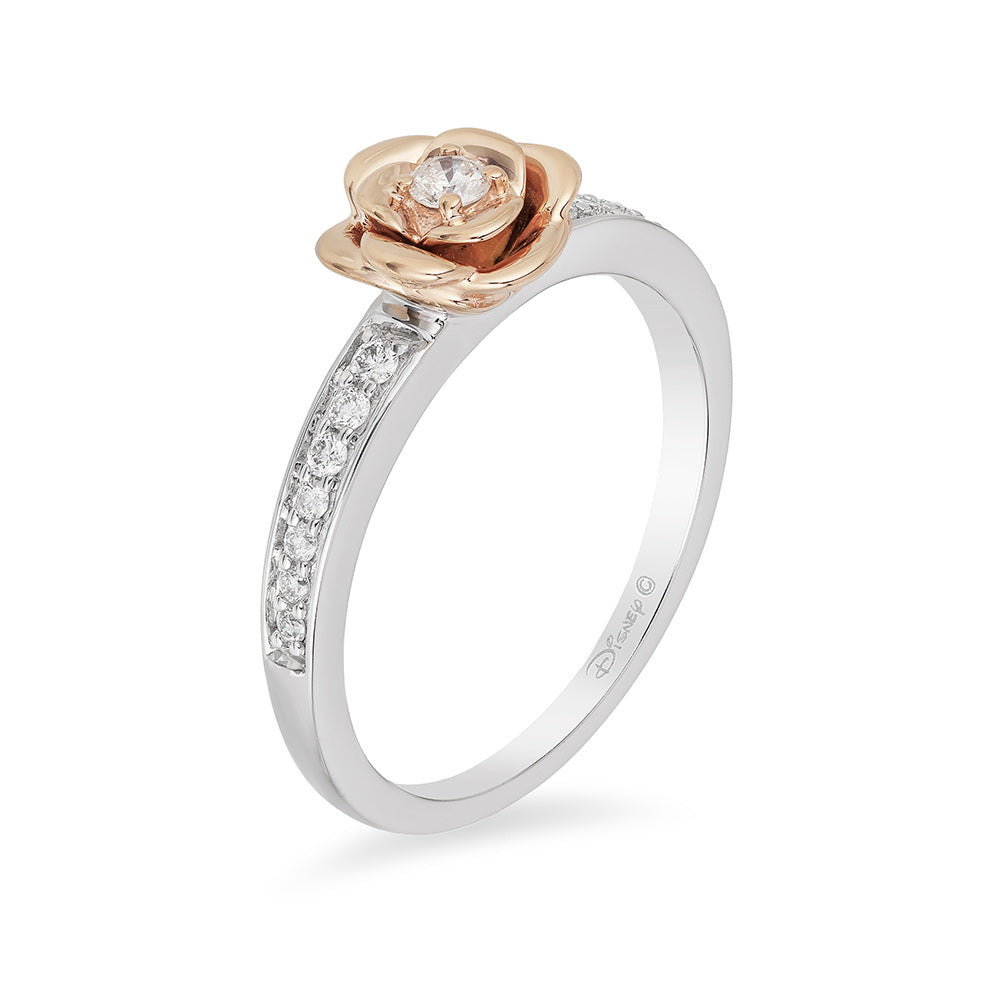 Enchanted Disney Fine Jewelry Sterling Silver and 10K Rose Gold 1/5 CTTW Belle Rose Ring