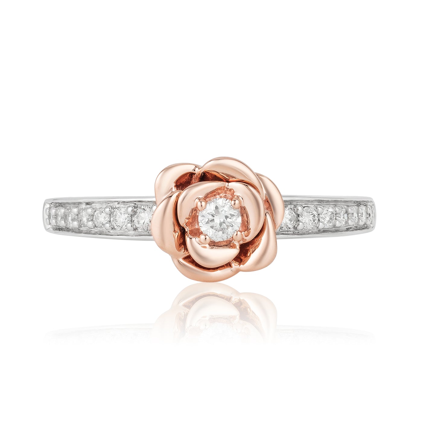 Enchanted Disney Fine Jewelry Sterling Silver and 10K Rose Gold 1/5 CTTW Belle Rose Ring