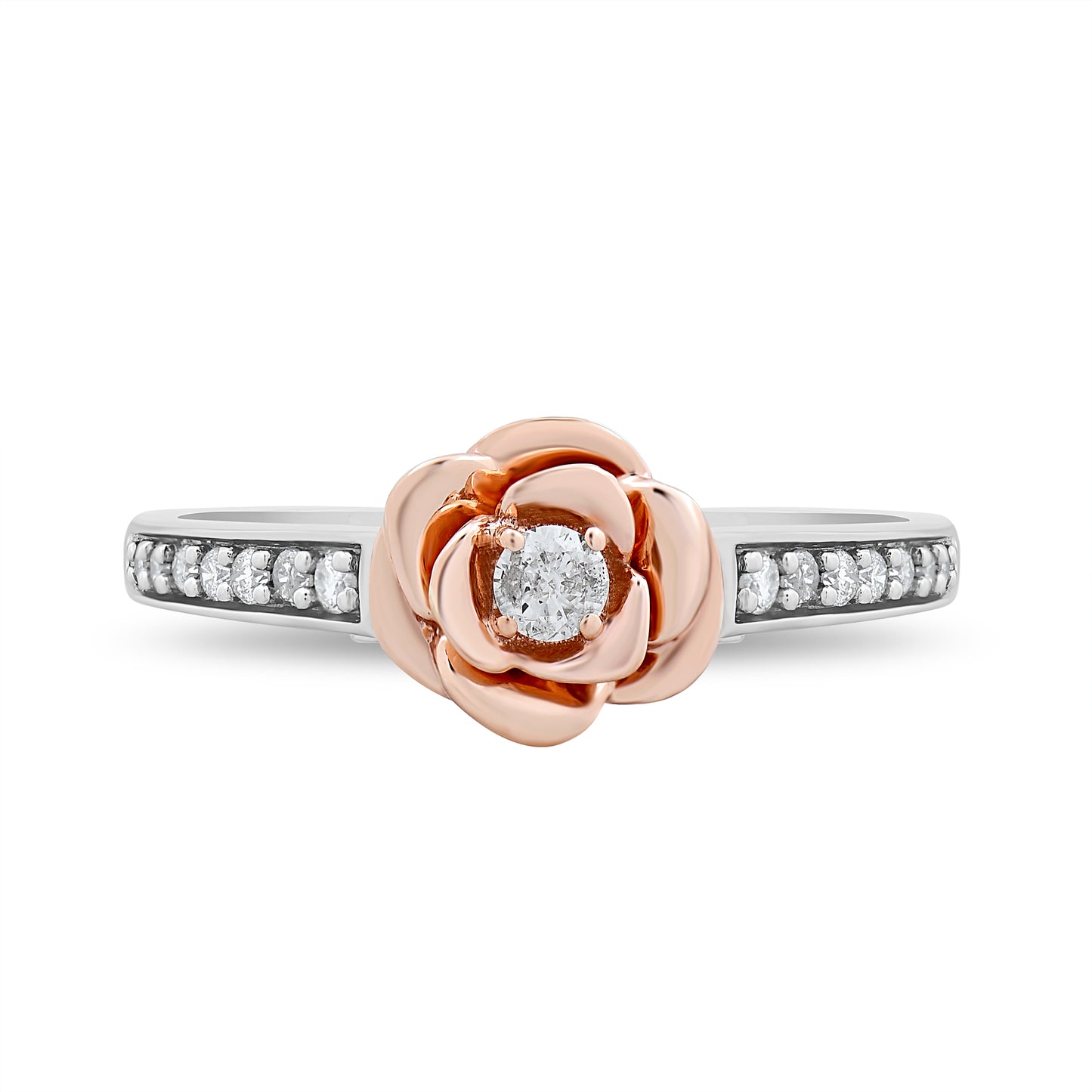 Enchanted Disney Fine Jewelry Sterling Silver And 10K Rose Gold 1/5 CTTW Belle Ring