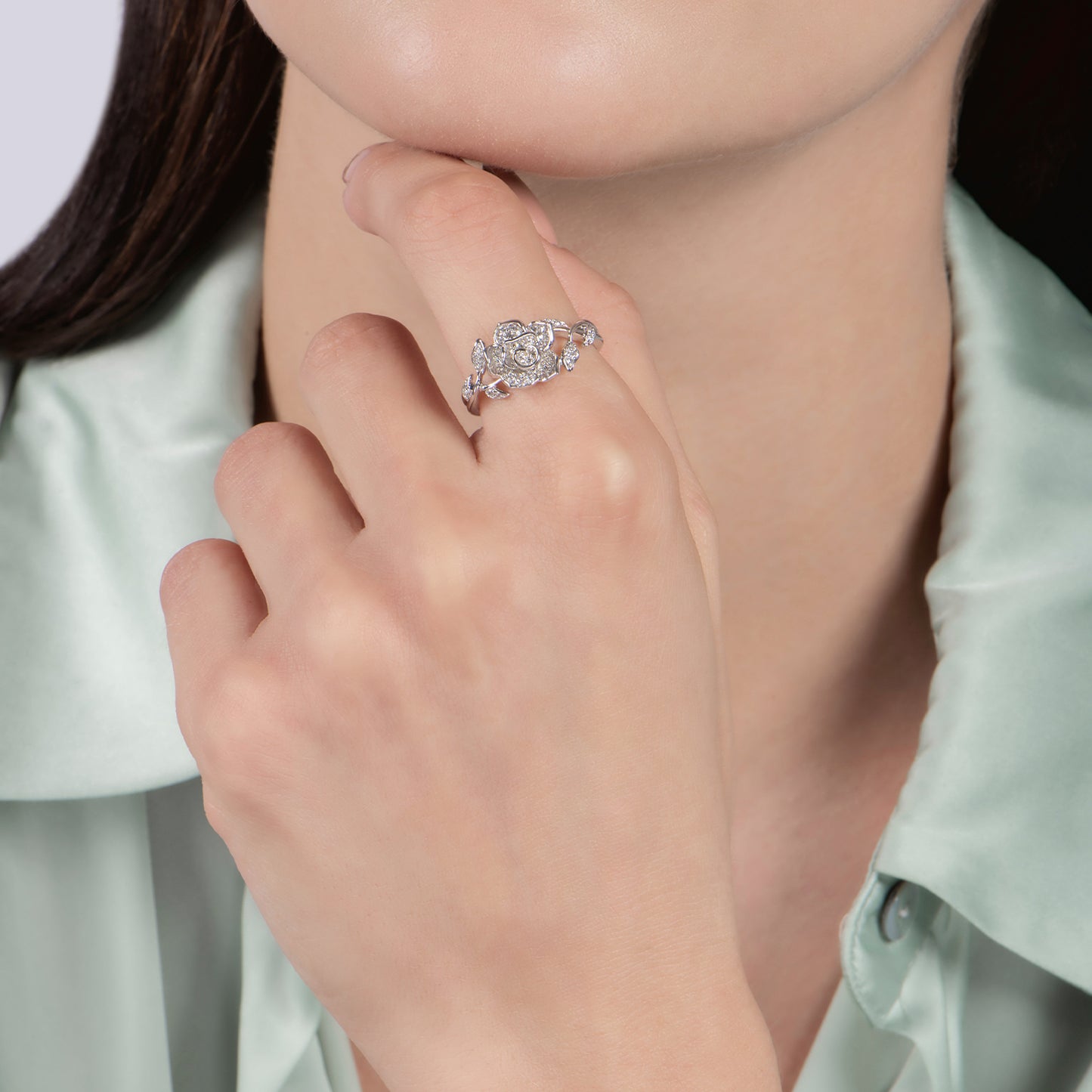 Enchanted Disney Fine Jewelry Sterling Silver with 1/4 CTTW Diamond Belle Rose Ring