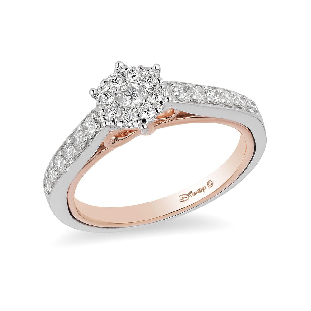 Disney Snow White Inspired Diamond Engagement Ring in 10K White Gold and Rose Gold 1/2 CTTW View 1