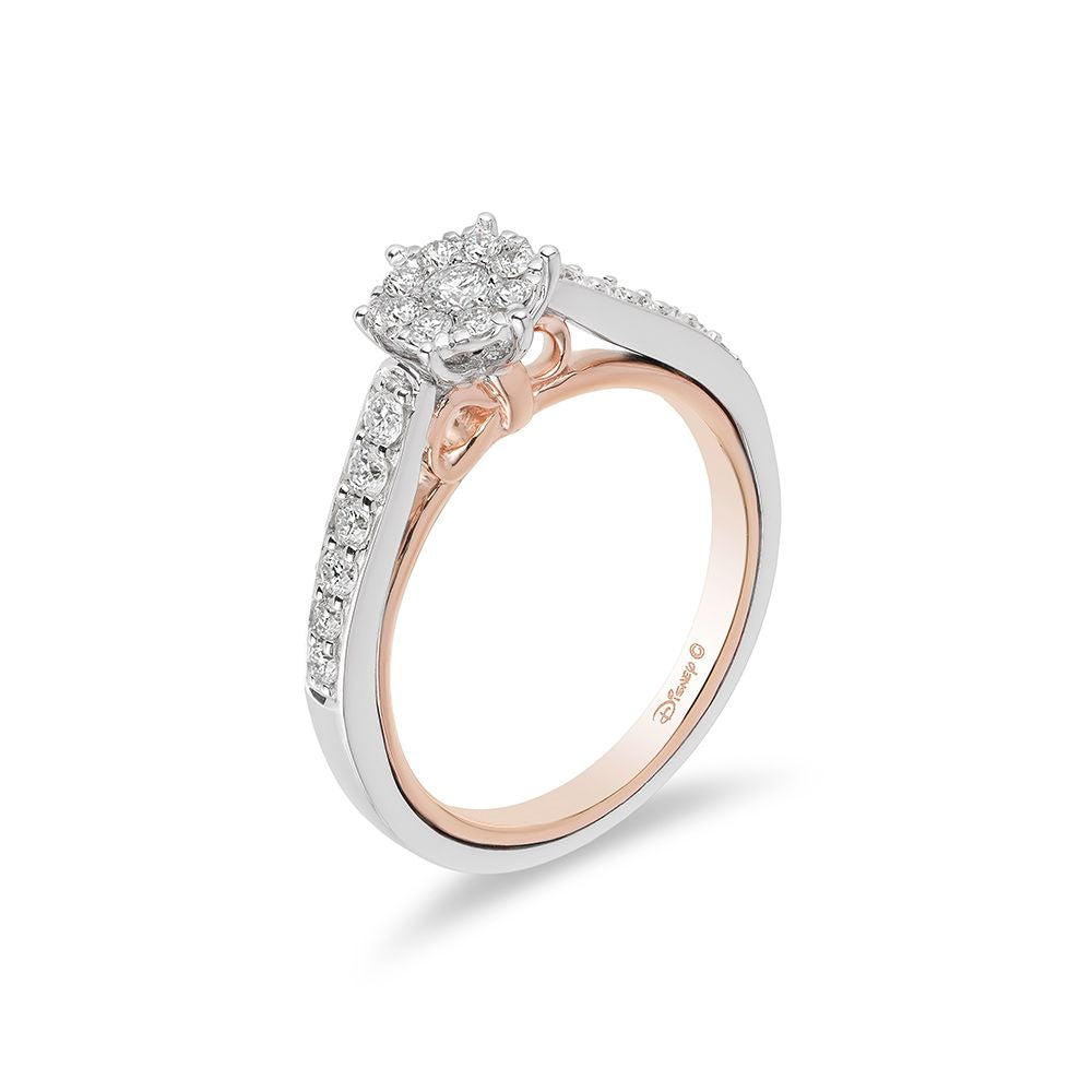 Disney Snow White Inspired Diamond Engagement Ring in 10K White Gold and Rose Gold 1/2 CTTW View 3