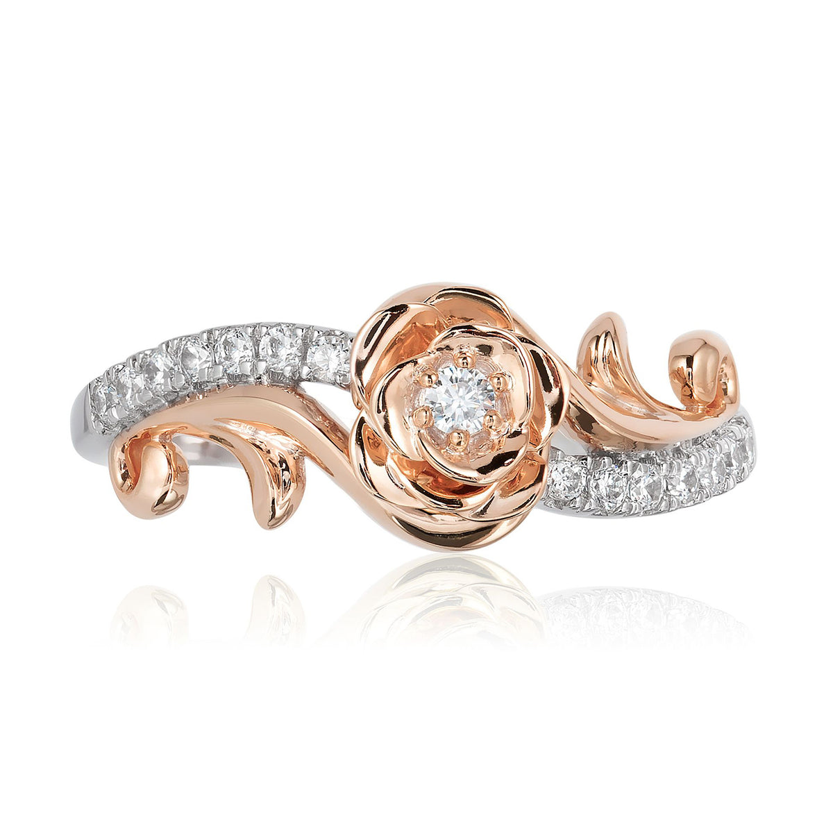 高級品市場 Disney Belle Inspired Diamond Rose Ring in 10K White & Rose ぬいぐるみ