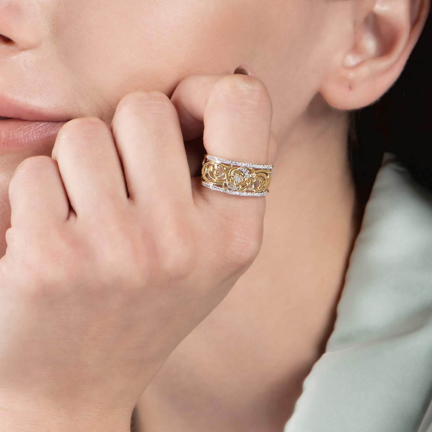 Enchanted Disney Fine Jewelry 14K Yellow Gold over Sterling Silver with 1/5 CTTW Diamond Belle Fashion Ring
