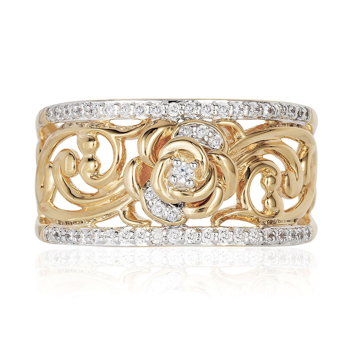 Enchanted Disney Fine Jewelry 14K Yellow Gold over Sterling Silver with 1/5 CTTW Diamond Belle Fashion Ring