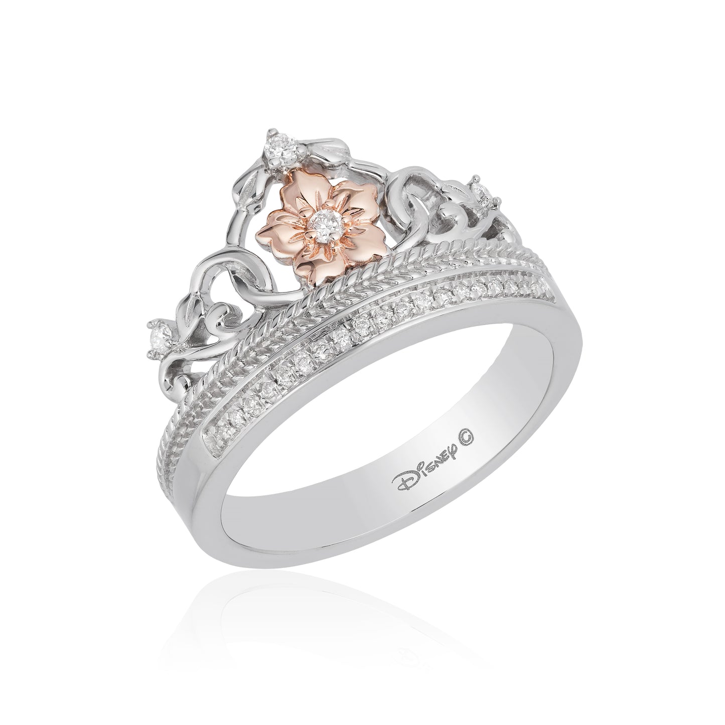 Enchanted Disney Fine Jewelry Sterling Silver and 10K Rose Gold 1/10 CTTW Rapunzel Tiara Ring