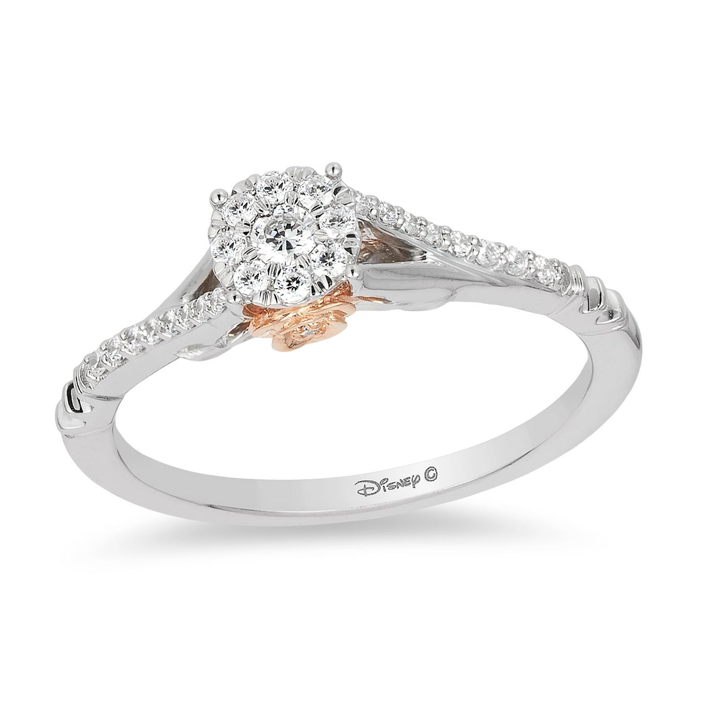 Enchanted Disney Fine Jewelry 10K White Gold and Rose Gold 1/5 CTTW Belle Promise Ring