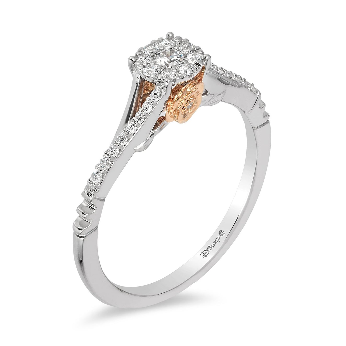 Enchanted Disney Fine Jewelry 10K White Gold and Rose Gold 1/5 CTTW Belle Promise Ring