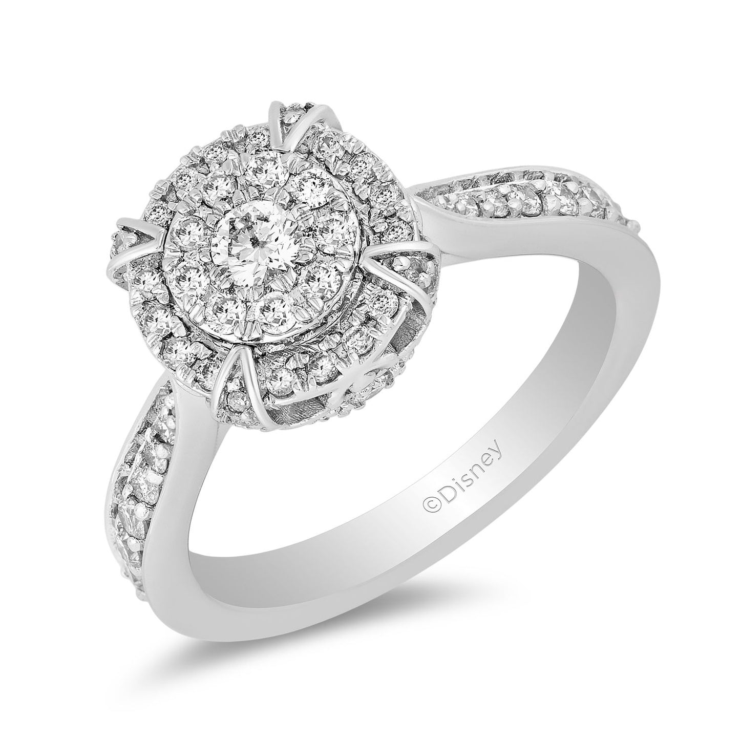 Enchanted Disney Fine Jewelry 14K White Gold with 3/4 CTTW Cinderella Composite Engagement Ring