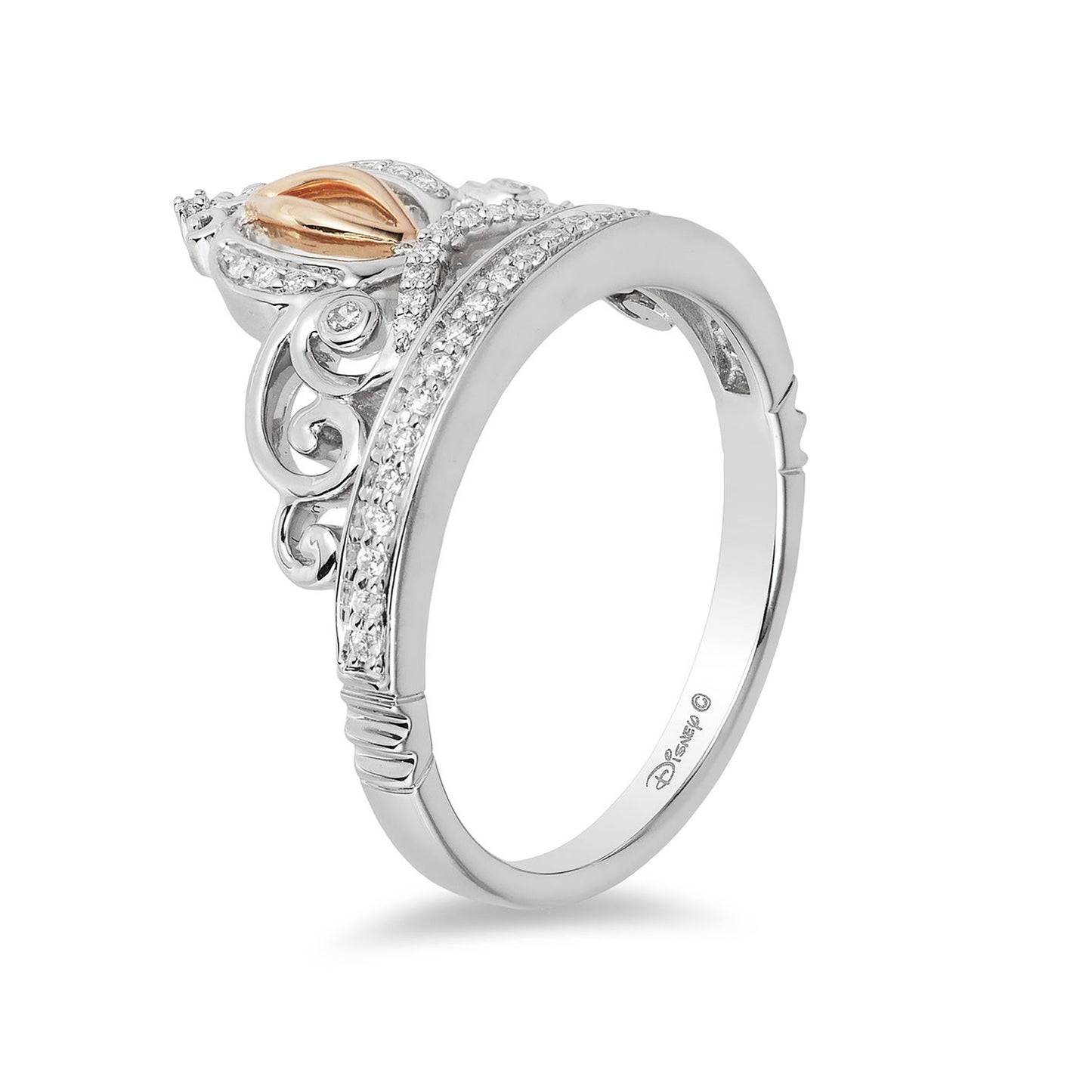 Enchanted Disney Fine Jewelry Sterling Silver and 10K Rose Gold 1/6 CTTW Cinderella Tiara Ring