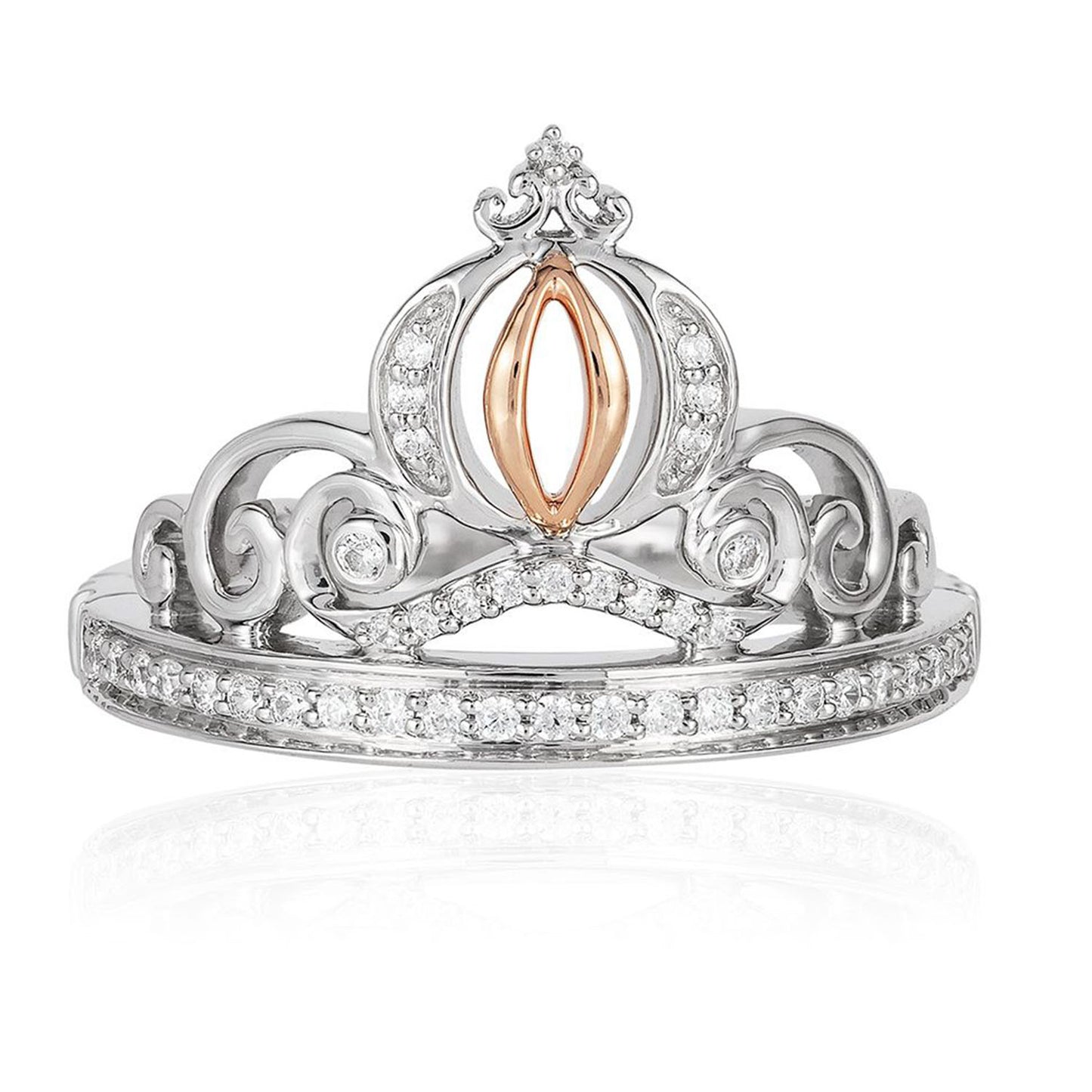 Enchanted Disney Fine Jewelry Sterling Silver and 10K Rose Gold 1/6 CTTW Cinderella Tiara Ring