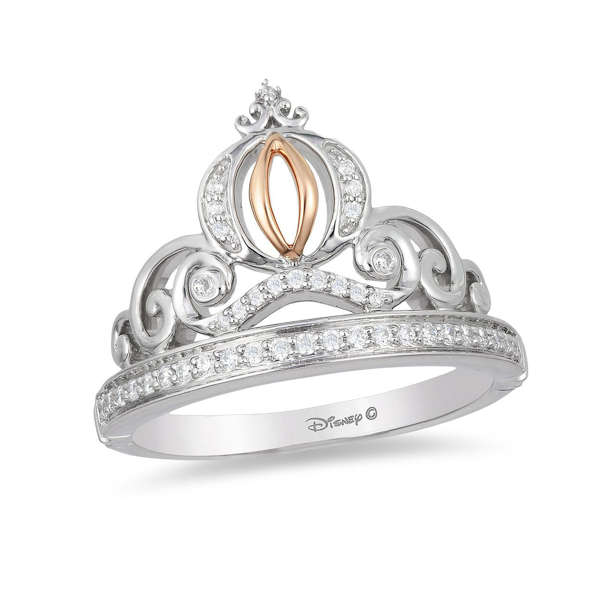 Enchanted Disney Fine Jewelry Sterling Silver and 10K Rose Gold 1/6 CTTW Cinderella Tiara Ring