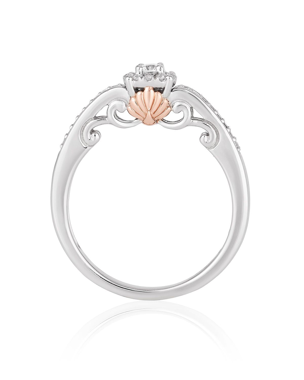 Enchanted Disney Fine Jewelry 14K White Gold and Rose Gold with 1/5 CTTW Ariel Shell Promise Ring