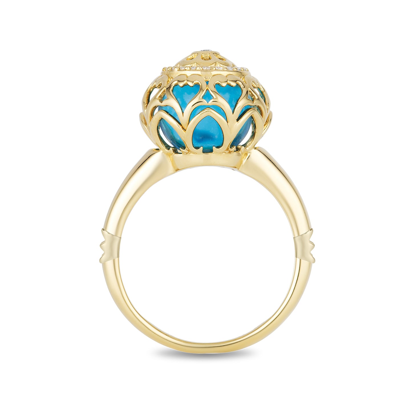 Enchanted Disney Fine Jewelry 14K Yellow Gold 1/10 CTTW Diamond and Swiss Blue Topaz Jasmine Fashion Ring