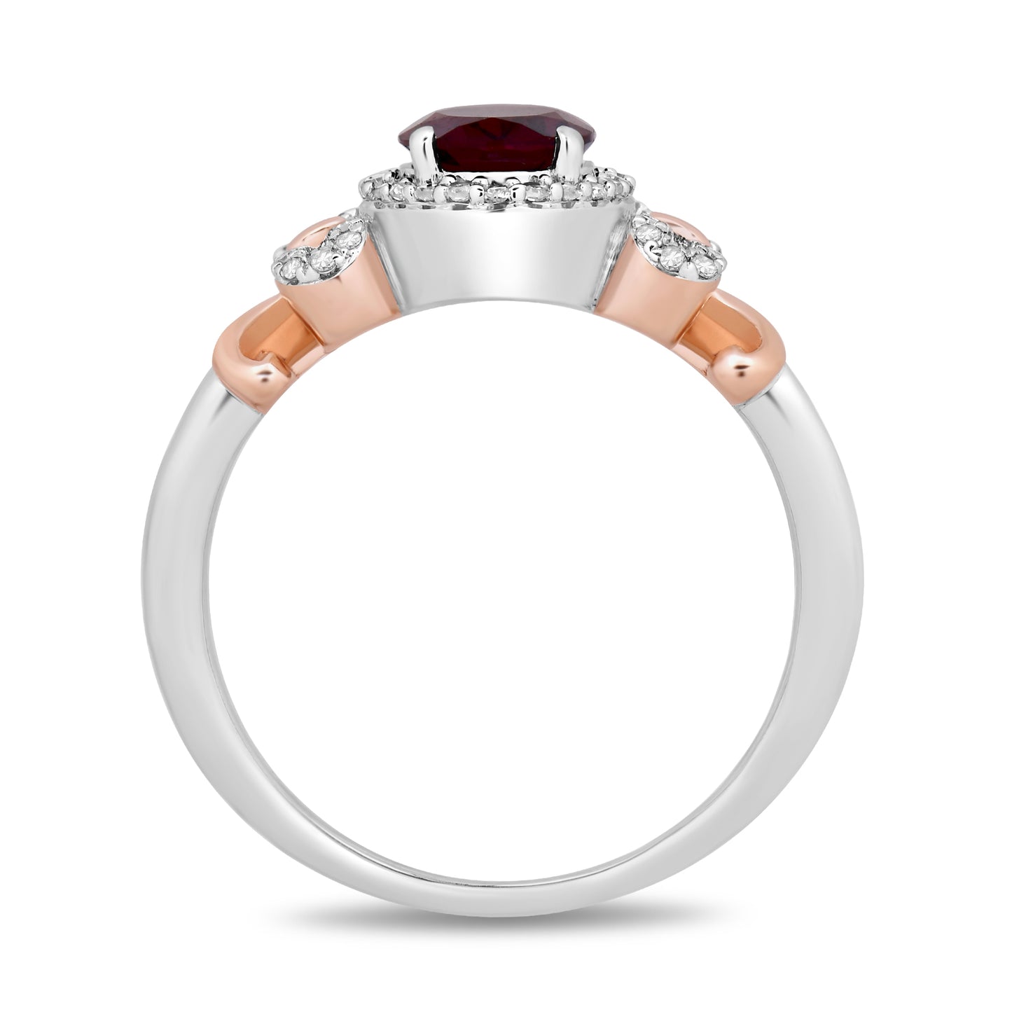 Enchanted Disney Fine Jewelry 14K Rose Gold over Sterling Silver with 1/6 CTTW Diamond and Red Garnet Snow White Bow Ring